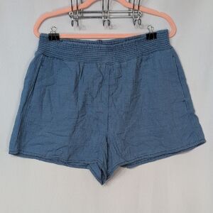 American Eagle Outfitters Light Blue High-Waist Smocked Shorts